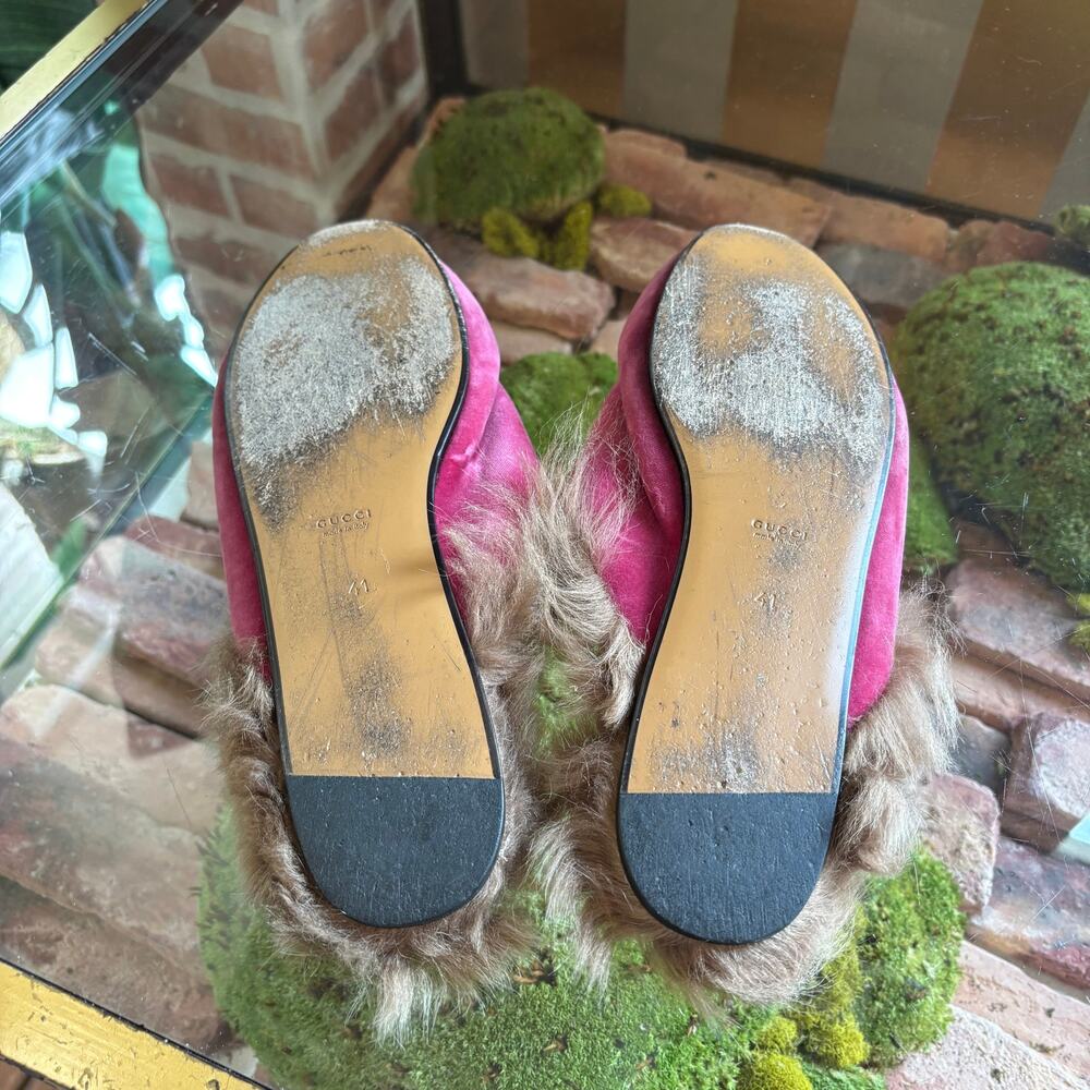 GUCCI Pink Velvet Horsebit Princetown Loafers 41 - Picture 6 of 6
